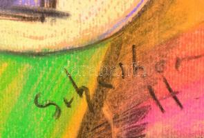 Scheiber jelzéssel: Pincérnő. Pasztell, karton, keretben, 43×39 cm