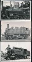 MÁV 275.510 és 376.104 sorozatszámú mozdonyok, valamint ÖBB mozdony, modern előhívások, 3 db, 9×14 cm / locomotives, 3 modern copies of vintage photos