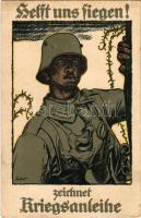 1917 Helft uns siegen! Zeichnet Kriegsanleihe / WWI German military loan propaganda art postcard s: Fritz Erler (EK)