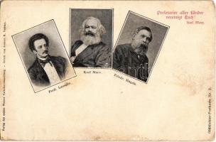 Proletarier aller Länder vereinigt Euch! Ferd. Lassalle, Karl Marx, Friedr. Engels. Glühlichter-Postkarte Nr. 9. / Fathers of the communism (EK)
