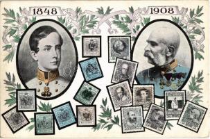 1848-1908 Ferenc József uralkodásának 60. évfordulója, bélyeges szecessziós jubileumi lap / Franz Josephs 60th anniversary of reign. stamps, Art Nouveau (fl)