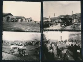 cca 1914-1918 Katonai alakulatok táborhelye és haladása autóval, 4 db eredeti negatívról előhívott fotó, 9×12 cm