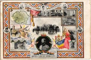 In Amintirea Infaptuirii Marelui Ideal Unirea Tutulor Romanilor / Great Union Day memorial Art Nouveau postcard, Ferdinand I of Romania (fa)