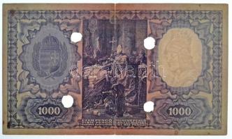 1927. 1000P "F 043 777167" érvénytelenített négy lyukkal T:III- felső szakadás ragasztott ...