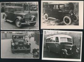 cca 1930-1940 Régi autók és buszok, 4 db fotó, közte modern előhívás, 8,5×11,5 cm