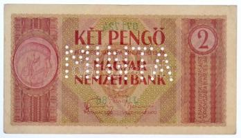 1938. 2P J0 86 071724 Tervezet, nem került forgalomba, MINTA perforációval T:I-,II /  Hungary 1938. 2 Pengő J0 86 071724 unissued banknote with MINTA (SPECIMEN) perforation C:AU,XF Adamo SPT2