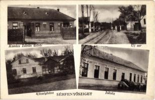 Sérfenyősziget (Dunasziget), Új sor, Községháza, Iskola, Kovács István üzlete