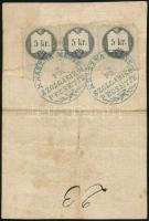 1863 Igazolási jegy cseléd részére 3x5kr illetékbélyeggel