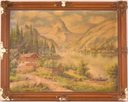 Fehérvári jelzéssel: Alpesi táj, olaj, vászon, foltos, sérült fa keretben, 58,5×78,5 cm