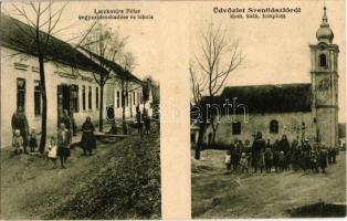1935 Szentlászló (Baranya), Római katolikus templom, iskola, Laczkovics Péter vegyeskereskedése