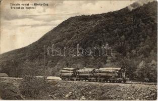 1913 Magyar-román határvidék, Hungarian-Romanian border; Tönkös vonat. Adler és fia / Klotz-Zug / Trenul cu busteni / narrow gauge railway, train with logs