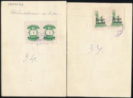 1945-46 4 db okmány és igazolvány, hátoldalon adópengős okmánybélyegekkel