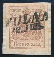 1850 6kr HP III vörösesbarna lemezhibás bélyeg "TOLNA" Cerificate Babor, 1850 6kr HP III redish brown, with plate flaw