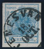 1850 9kr HP II kék, kiemelt középrész "TEMESVÁR" Cerificate Strakosch, 1850 9kr HP II  blue, highlighted middle part