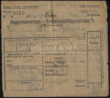 1944 Poggyászvevény - Kutyaszállítóigazolvány 48,54P készpénzlerovással + 8x500P biztosítási bélyeggel