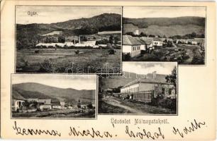 1906 Málnapatak, Málinec; üveggyár, tér, utca / square, street, glass factory (EK)