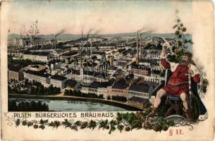 1915 Plzen, Pilsen; Bürgerliches Bräuhaus / brewery. Art Nouveau, floral (EK)