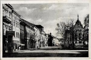 Kassa, Kosice; Stefánikova ul. a divadlo / Stefánik utca, üzletek, színház / street view with shops and theater + 1938 Kassa visszatért So. Stpl.