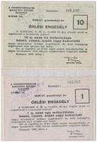 1946. 2db Őrlési engedély 1 métermázsa és 10 métermázsa búza, rozs, árpa vagy kukorica őrlésére, bélyegzéssel T:II