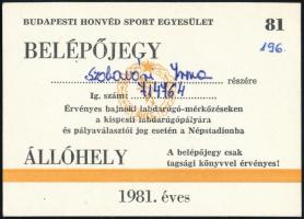 1981 Éves belépőjegy a Honvéd SE mérkőzéseire (alkalmanként Kispest, Népstadion is) + Honvéd SE párt...