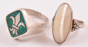 Ezüst(Ag) gyűrű, 2 db (férfi, női), jelzéssel és jelzés nélkül, méret: 55, 64, bruttó: 20,5 g
