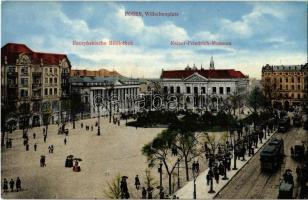 Poznan, Posen; Wilhelmsplatz, Raczynskische Bibliothek, Kaiser Friedrich Museum / street view with library, museum and trams
