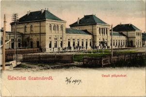 1907 Szatmárnémeti, Szatmár, Satu Mare; Vasúti pályaudvar, vasútállomás / Bahnhof / railway station (EB)
