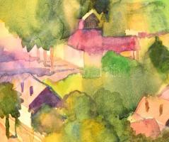 Szabados Jenő (1911-1942): Kilátás az Avasról. Akvarell, papír, jelzett, üvegezett keretben, 27×33 c...