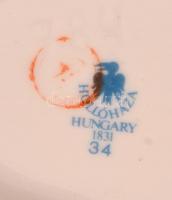 Hollóházi porcelán tálka, 2 db, matricás, jelzett, egyiken sérüléssel, 14×10 és 13×7 cm