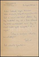 Lukács Györgyné Jánosi (Bortstieber) Gertrúd saját kézzel írt köszönő levele Vas Zoltán 56-os államminiszternek