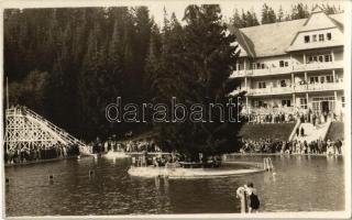 1931 Felsőzúgó-fürdő, Ruzsbachfürdő, Bad Ober Rauschenbach, Kúpele Vysné Ruzbachy; strand, fürdő, vízicsúszda / bathing people, spa, beach, water slide. photo