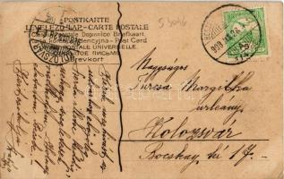 1908 Beszterce, Bistritz, Bistrita; művészi montázslap erdélyi fiúval, folklór / montage art postcar...