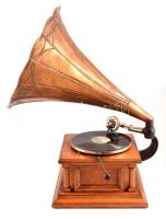 XX. sz. eleje: Nagyméretű gramofon fém tölcsérrel, működő, szép  állapotban. Új tűvel, tartalékkal, ...