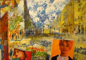 Gulyás Dénes (1927-2003): Azok a hatvanas évek.... Olaj- kollázs, farost, jelzett, 125×148 cm !!