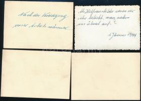 cca 1944 Német katonák, 4 db fotó, hátoldalon némelyik németül feliratozva, 6×9 cm
