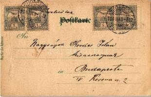 1900 Bohumín, Oderberg; Hotel Lustig, Nordbahnhof, Herz-Jesu-Kirche u. Schule, Kaschau-Oderberger Ba...