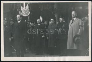 Gömbös Gyula (1886-1936) miniszterelnök, Mussolini, Klebelsberg Kuno (1875-1932), Kánya Kálmán (1869-1945), fotó, 12×18 cm