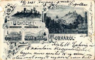 1903 Torna, Turna nad Bodvou, Turnau; Tornai vár, Megyeház, Városháza / Turniansky hrad / castle, town hall, county hall. Art Nouveau, floral (b)