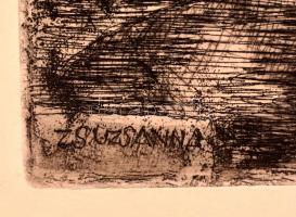 Szabó Vladimir (1905-1991): Zsuzsanna és a vének. Rézkarc, papír, jelzett, 26×19,5 cm