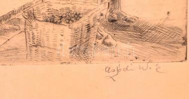 Aszódi Weil Erzsébet(1901-1976) : Vásár. Rézkarc, papír, jelzett, üvegezett fakeretben, 20×30 cm