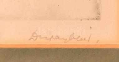 Duray Tibor (1912-1988): Falu. Rézkarc, papír, jelzett, üvegezett keretben, 19×29 cm