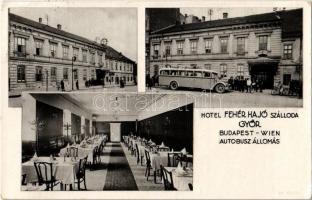 Győr, Hotel Fehér Hajó szálloda a Budapest-Wien autóbusz állomásánál, étterem belső, kerékpár (EK)