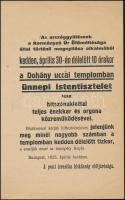 1935 Bp., A pesti izraelita hitközség szórólapja az országgyűlés megnyitása alkalmából rendezett istentiszteletről