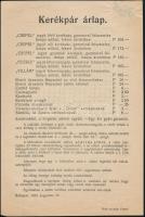 1930 Bp., Kerékpár és egyéb tartozékok árlapja (Csepel, Fecske, Villám)