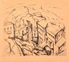 Martyn Ferenc (1899-1986): Háztetők (No: 6) 1927. Rézkarc, papír, jelzett, 20×23,5 cm