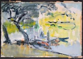 Novotny Emil Róbert (1898-1975): Hajnal Aradon 1963. Akvarell, papír, jelzett, 38×56 cm