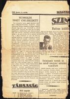 1935-1939 Ferenczy Ödön atléta személyéhez köthető levelek, újságrészletek, mezszám