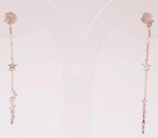 Ezüst(Ag) csillagos, köves, csüngős fülbevalópár, jelzett, h: 5,4 cm, bruttó: 1,6 g