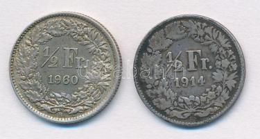 Svájc 1914. 1/2Fr Ag + 1938. 1/2Fr Ag T:2,3
Switzerland 1914. 1/2 Franc Ag + 1938. 1/2 Franc Ag C:X...