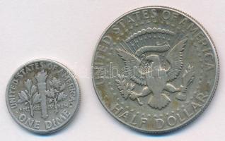 Amerikai Egyesült Államok 1956. 1d Ag + 1969. 1/2$ Ag "Kennedy" T:2-
USA 1956. 1 Dime Ag ...